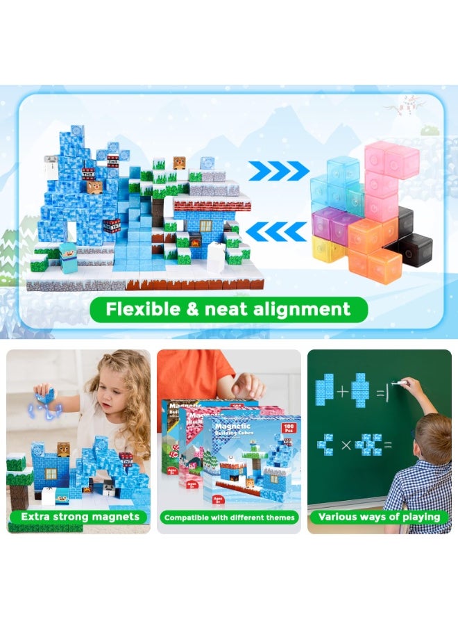 NIBEMINENT Magnetic Blocks - 100PCS Magnetic Building Blocks Glacier Castle, STEM Montessori Sensory Toys for Toddlers Kids Boys Girls Ages 3 4 5 6 7 8 9 10 Holiday Easter Birthday Gifts  - Image 4