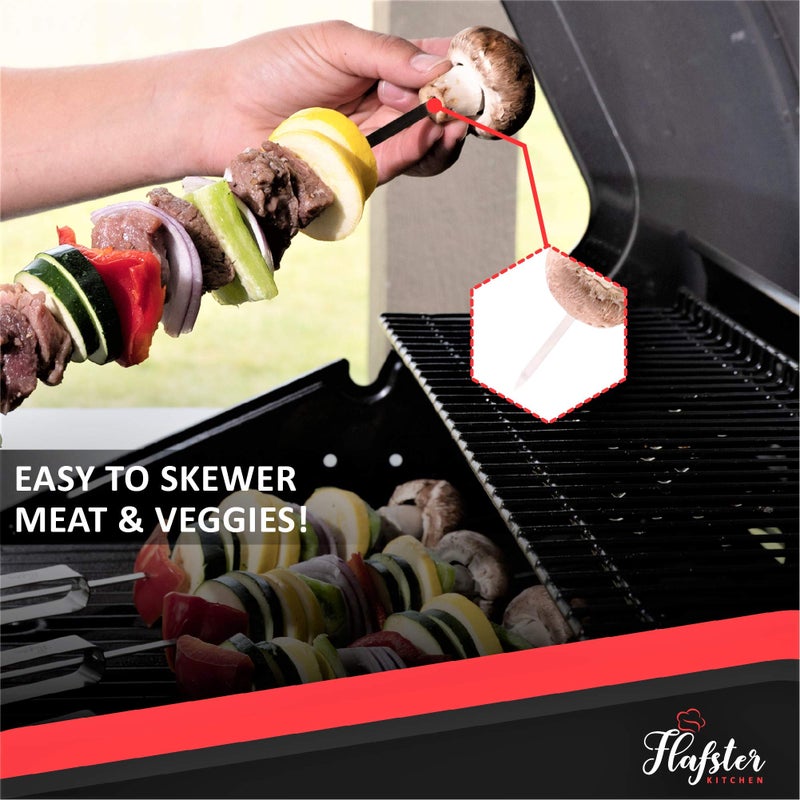 FLAFSTER KITCHEN "FLAFSTER KITCHEN BBQ Skewers for Grilling - 16" Stainless Steel Flat Kebab Sticks with Push Bar, Reusable Metal Shish Kabob Skewers, Set of 6" - Image 4