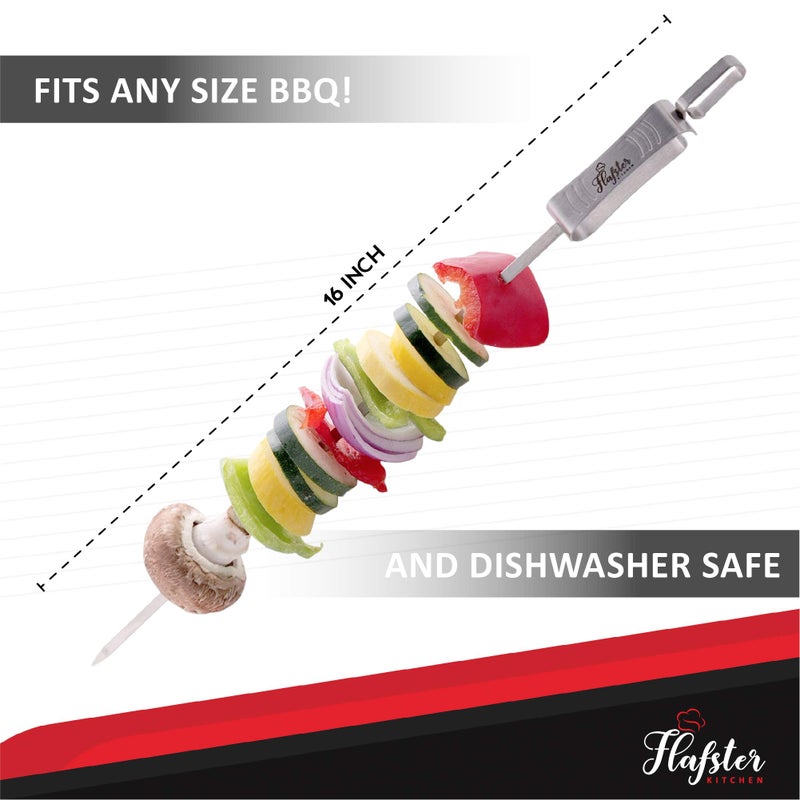 FLAFSTER KITCHEN "FLAFSTER KITCHEN BBQ Skewers for Grilling - 16" Stainless Steel Flat Kebab Sticks with Push Bar, Reusable Metal Shish Kabob Skewers, Set of 6" - Image 3