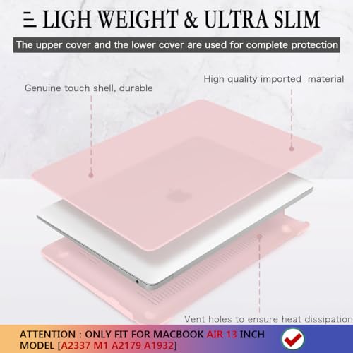 CISSOOK Baby Pink Case for MacBook Air 13 Inch A2337 M1 A2179 A1932 2021-2018 Release, Plastic Chalk Pink Hard Shell Cover with Keyboard Cover & Screen Protector for MacBook Air 13 with Touch ID 2021 - Image 4