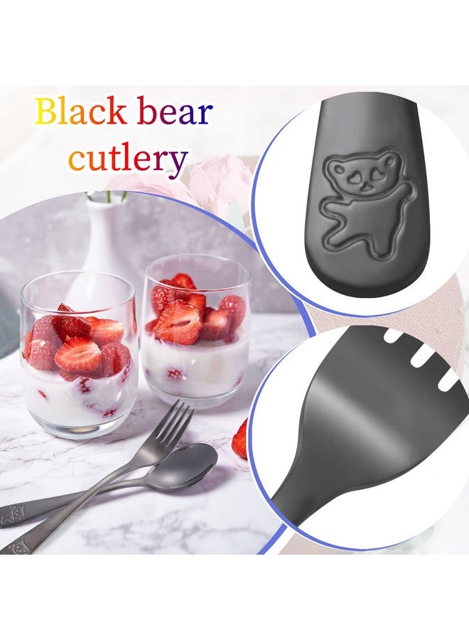 Pimoys 6 Pieces Kids Silverware Stainless Steel Toddler And Child Utensils Childrens Safe Forks And Spoons Metal Cutlery Set Engraved Bear Black - Image 4