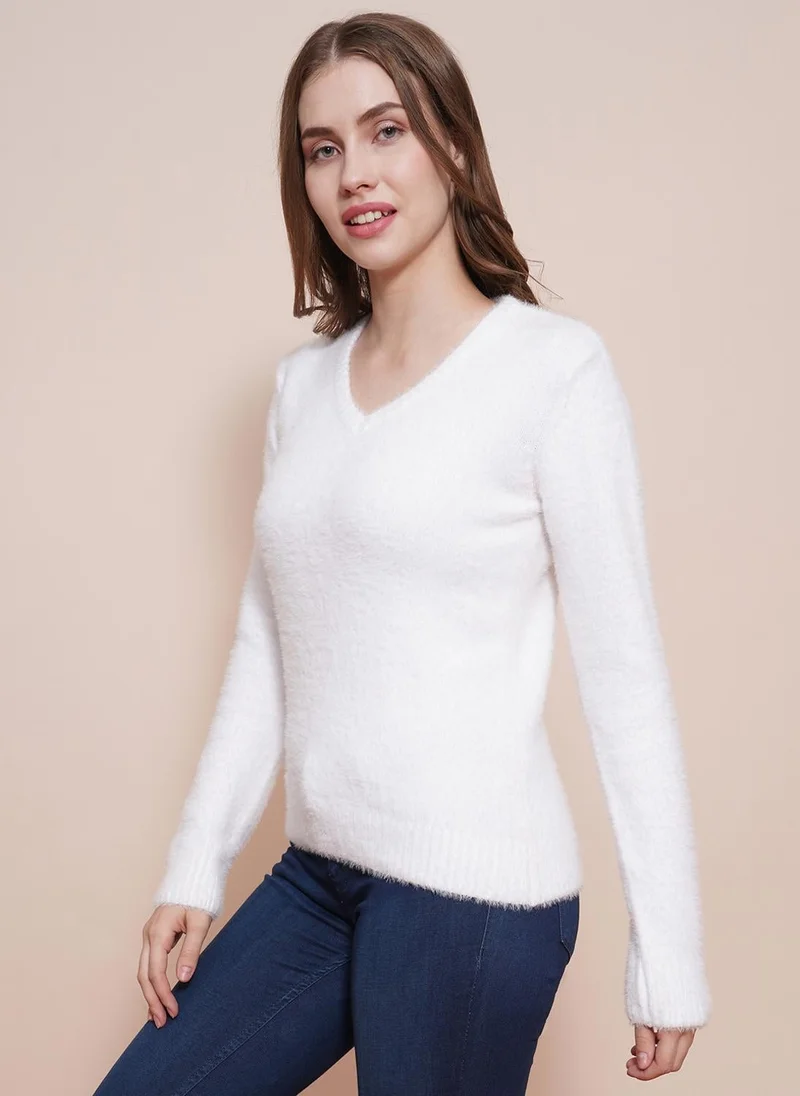 globus Globus Women Cable Knit Self Design V-Neck Pullover Sweater