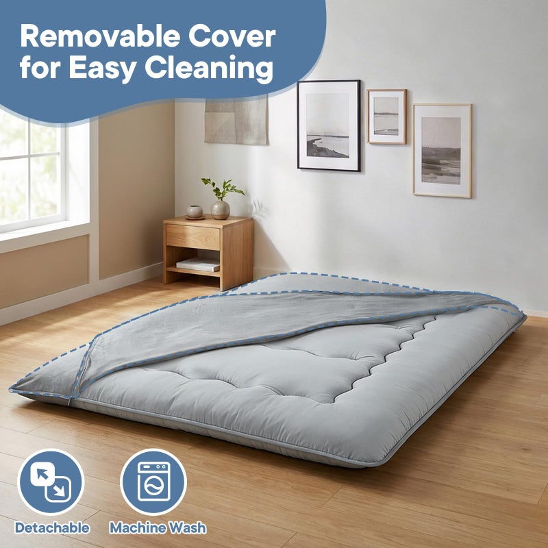 DUMOS Japanese Floor Mattress Twin Size 4-Inch, Futon Mattress Foldable with Removable Washable Cover, Portable Roll Up Tatami Mat for Kids Room, Dorm, Sleepovers and Solo Sleeper, Gray - Image 5