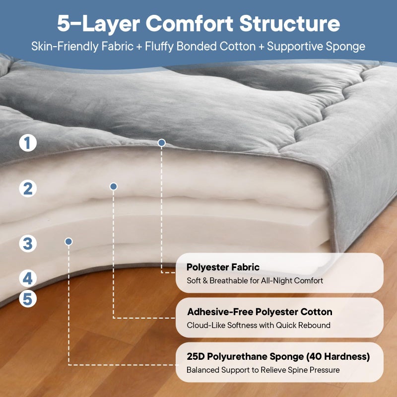 DUMOS Japanese Floor Mattress Twin Size 4-Inch, Futon Mattress Foldable with Removable Washable Cover, Portable Roll Up Tatami Mat for Kids Room, Dorm, Sleepovers and Solo Sleeper, Gray - Image 4