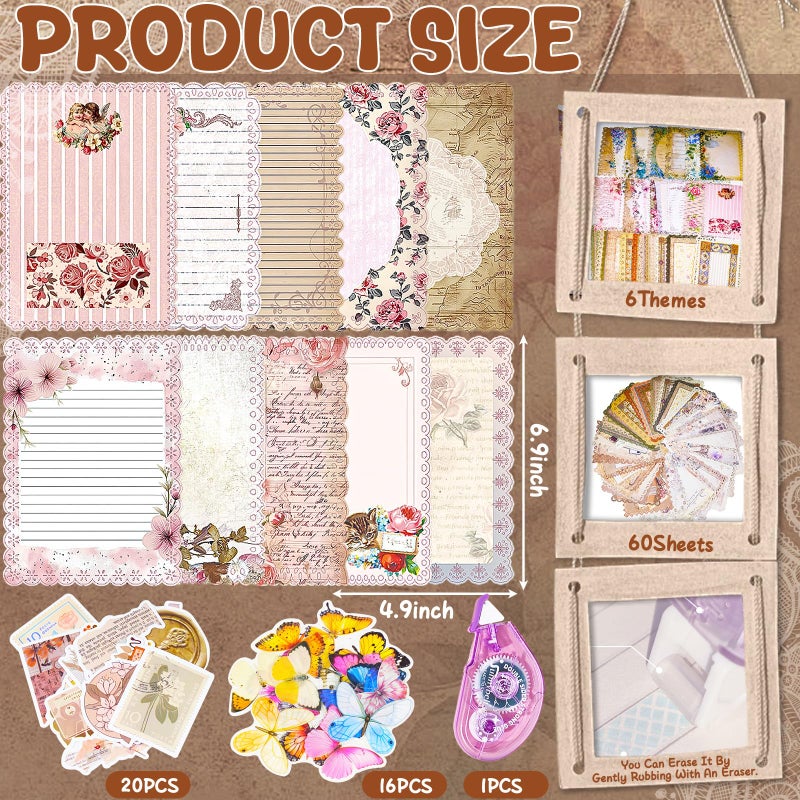 X Hot Popcorn 60 Sheets Lace Edged Scrapbook Paper Assorted Set 6 Pack Vintage Scrapbook Stationery Paper Decorative Scrapbooking Supplies for Diy Scrapbooking Planner Letter Writing Junk Journaling 4.9x6.9 Inch - Image 3