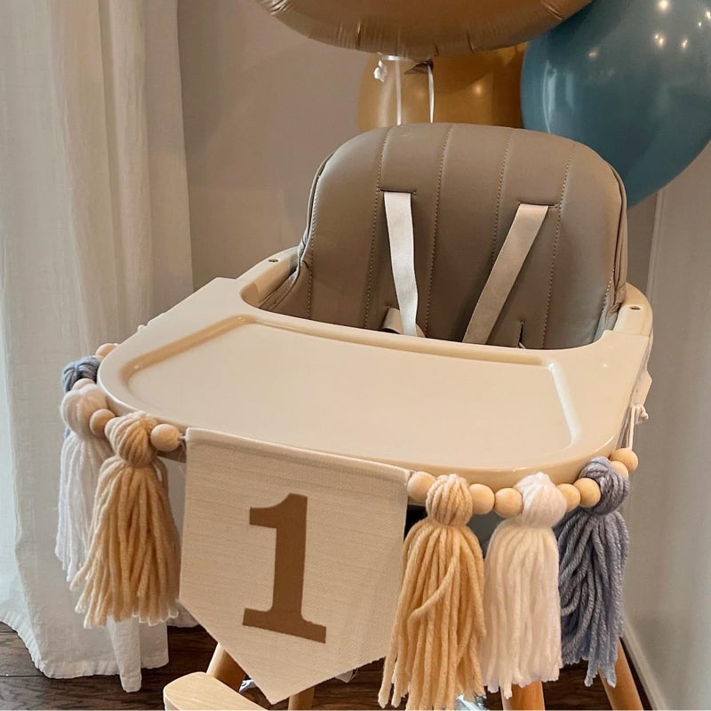 Ereniko Boho Blue Handmade 1st Birthday High Chair Banner First Highchair Banner For Baby Boys Wild One Wall Hangings Wood Bead Tassel Garland 1 Birthday Party Decorations Photoshoot Props Photo Props - Image 4