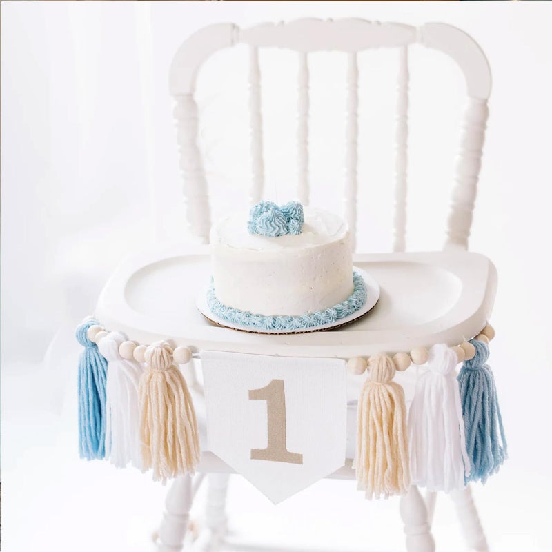Ereniko Boho Blue Handmade 1st Birthday High Chair Banner First Highchair Banner For Baby Boys Wild One Wall Hangings Wood Bead Tassel Garland 1 Birthday Party Decorations Photoshoot Props Photo Props - Image 2