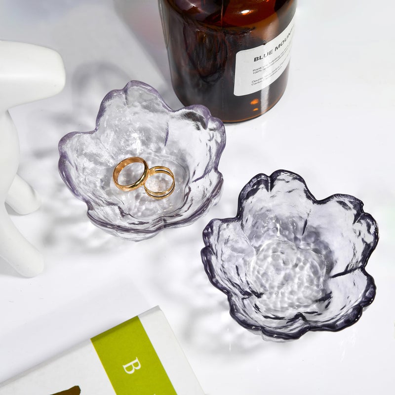 QIANCHANG Purple Glass Ring Holder Dish, Cherry Blossom Decor Jewelry Trinket Tray, Rings Earrings Keys Storage Organizer Bowl - Image 5