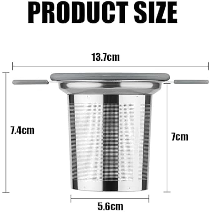 ريحني مصافي شاي للشاي السائب، مصفاة شاي شبكية فائقة النعومة بمقابض سيليكون مقاومة للحرارة، غطاء، سلة شاي كبيرة السعة، فلتر مناسب للأكواب القياسية وأباريق الشاي - Image 3