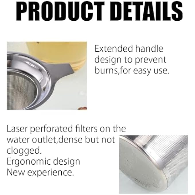 ريحني مصافي شاي للشاي السائب، مصفاة شاي شبكية فائقة النعومة بمقابض سيليكون مقاومة للحرارة، غطاء، سلة شاي كبيرة السعة، فلتر مناسب للأكواب القياسية وأباريق الشاي - Image 4