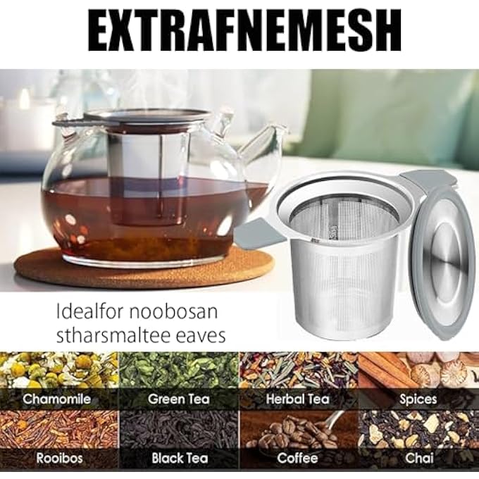 ريحني مصافي شاي للشاي السائب، مصفاة شاي شبكية فائقة النعومة بمقابض سيليكون مقاومة للحرارة، غطاء، سلة شاي كبيرة السعة، فلتر مناسب للأكواب القياسية وأباريق الشاي - Image 5