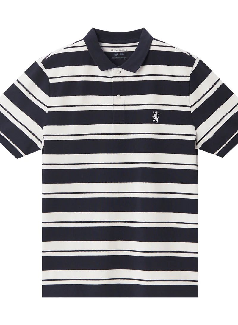 جيوردانو بولو رجالي بقصة ضيقة مخطط بياقة مسطحة من قطن البيكيه