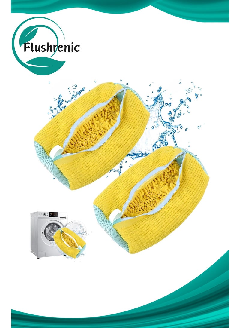 Flushrenic Shoe Washing Bag for Washing Machine 2 Pack for Washing Machines, Shoe Wash Bag for Sneakers, Athletic Shoes, for All Shoe Types and Sizes (2 pcs,Yellow) - Image 1