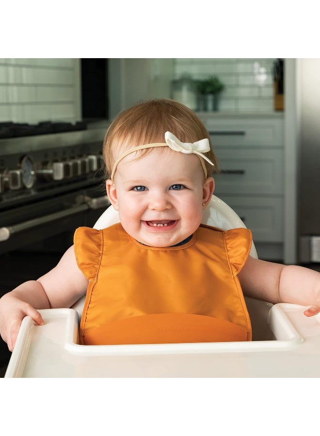 Tiny Twinkle Tiny Twinkle Silicone Pocket Bibs - Waterproof Bibs Babies, Food Catching, Mess-Proof Bibs for 6-24 Months Old Baby Boy and Girl, Toddlers, 2-Pack (Sand, Cinnamon)  - Image 2