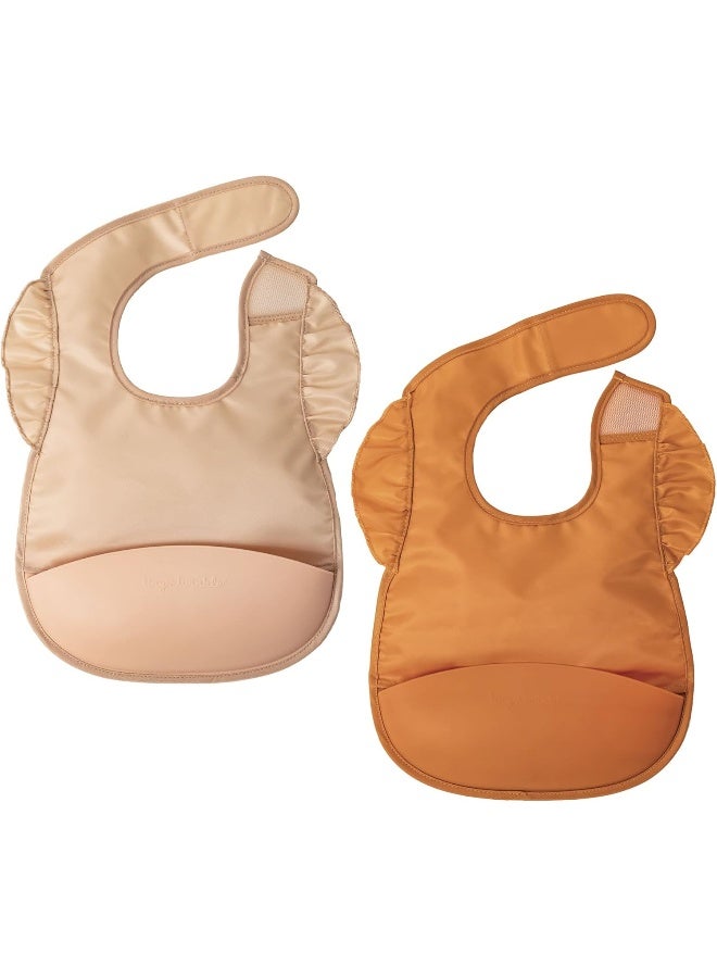 Tiny Twinkle Tiny Twinkle Silicone Pocket Bibs - Waterproof Bibs Babies, Food Catching, Mess-Proof Bibs for 6-24 Months Old Baby Boy and Girl, Toddlers, 2-Pack (Sand, Cinnamon)  - Image 1