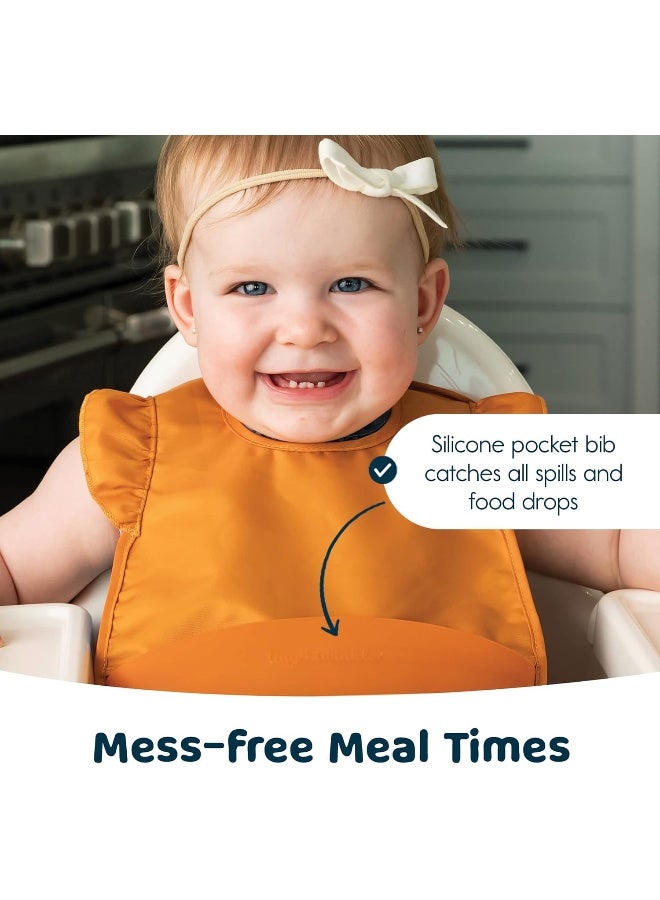 Tiny Twinkle Tiny Twinkle Silicone Pocket Bibs - Waterproof Bibs Babies, Food Catching, Mess-Proof Bibs for 6-24 Months Old Baby Boy and Girl, Toddlers, 2-Pack (Sand, Cinnamon)  - Image 3