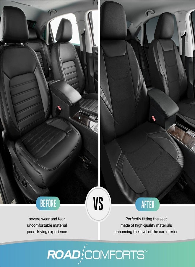 Road Comforts Leather Mesh Front Car Seat Cover - Breathable & Stylish, Universal Fit for Most Cars, SUVs, Trucks, and Vans, Airbag Compatible - Black - Image 4