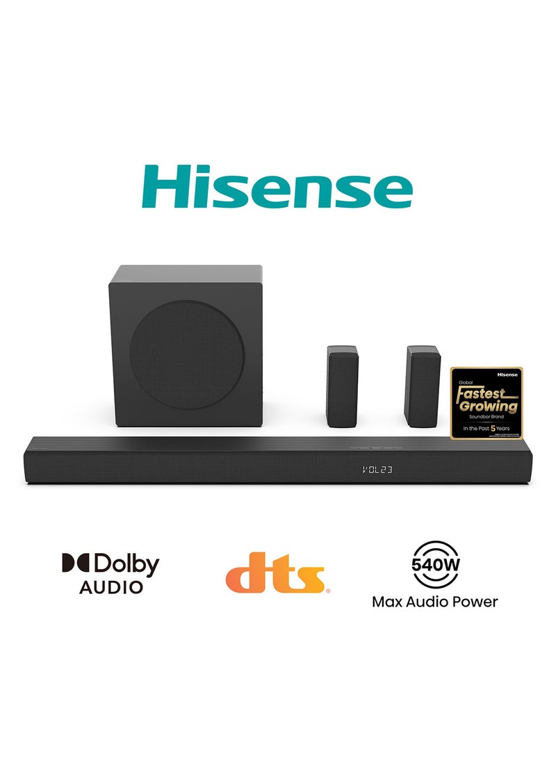 Hisense HS Series 5.1 Channel Soudbar Speaker 8 Speakers with 6.5'' Subwoofer, Max Audio Power 540W, Dolby Audio,dts,Dedicated Center Speaker, Ez Play, TV Mode, HS5100 Black - Image 1