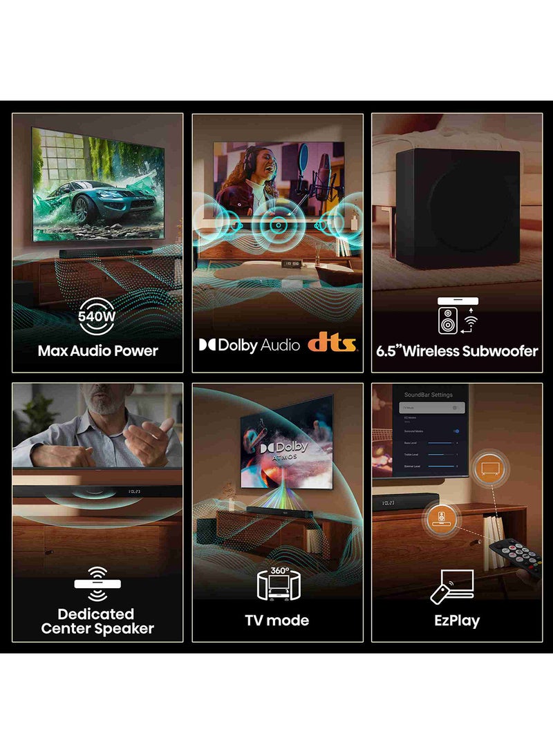 Hisense HS Series 5.1 Channel Soudbar Speaker 8 Speakers with 6.5'' Subwoofer, Max Audio Power 540W, Dolby Audio,dts,Dedicated Center Speaker, Ez Play, TV Mode, HS5100 Black - Image 4