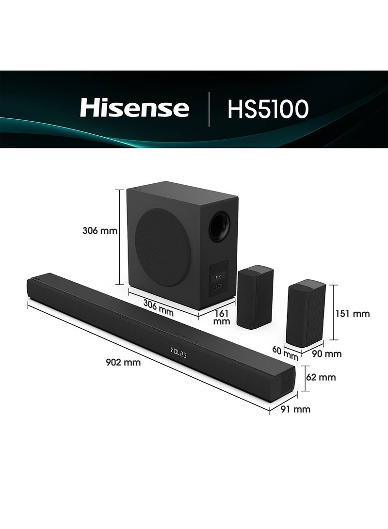 Hisense HS Series 5.1 Channel Soudbar Speaker 8 Speakers with 6.5'' Subwoofer, Max Audio Power 540W, Dolby Audio,dts,Dedicated Center Speaker, Ez Play, TV Mode, HS5100 Black - Image 3
