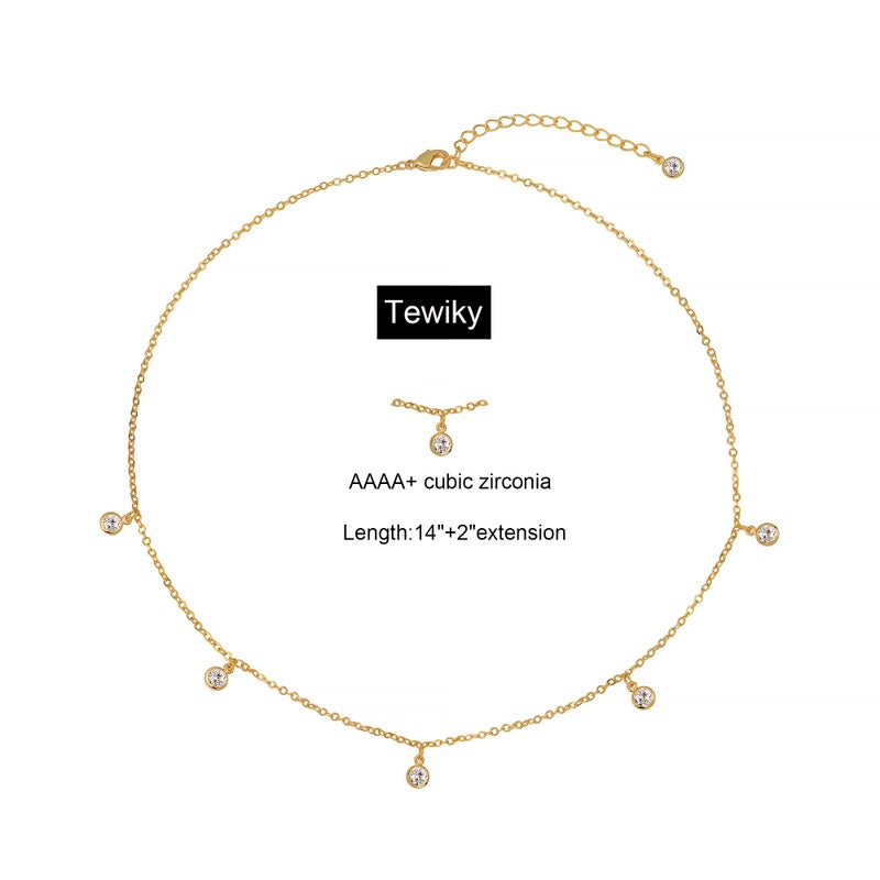 Tewiky Dainty Cubic Zirconia Pendant Choker Necklace Minimalist Cute CZ Solitaire Jewelry for Women - Image 5
