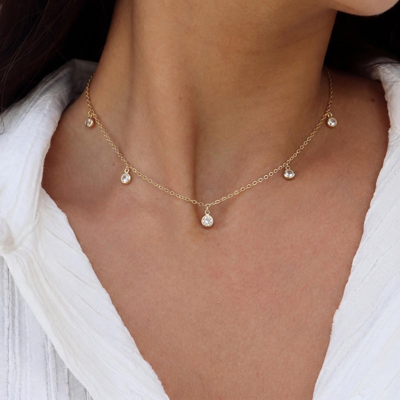 Tewiky Dainty Cubic Zirconia Pendant Choker Necklace Minimalist Cute CZ Solitaire Jewelry for Women - Image 3