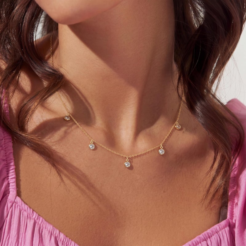Tewiky Dainty Cubic Zirconia Pendant Choker Necklace Minimalist Cute CZ Solitaire Jewelry for Women - Image 4