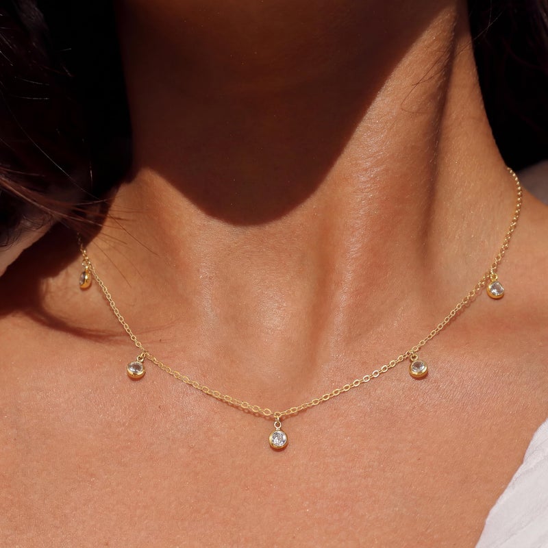 Tewiky Dainty Cubic Zirconia Pendant Choker Necklace Minimalist Cute CZ Solitaire Jewelry for Women - Image 2