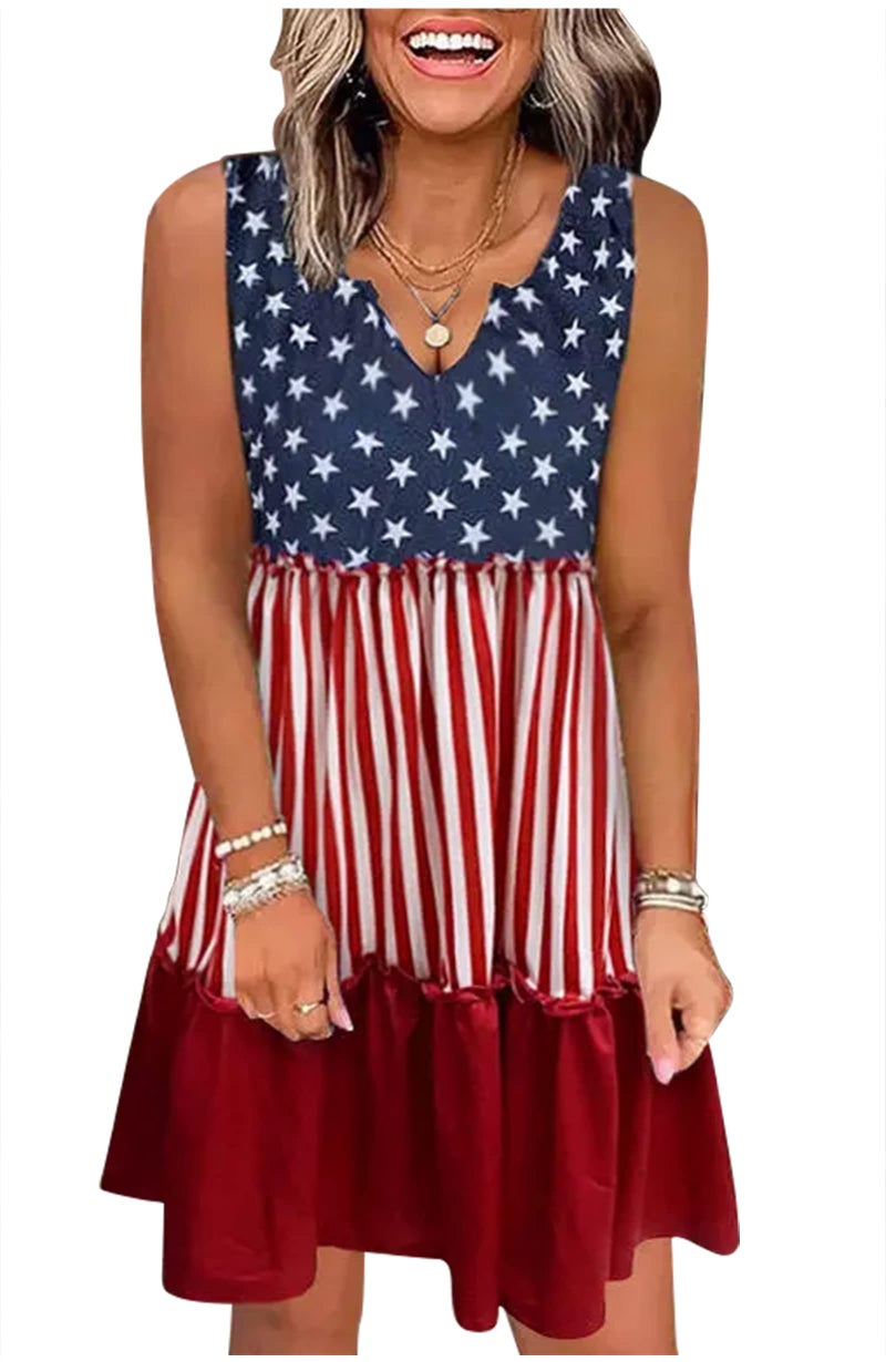 CHUNTIANRAN American Flag Outfits for Women 4th of July USA Dresses Ladies Trendy Patriotic Mini Dress Red white and Blue Dresses(USA Flag,X-Large) - Image 1