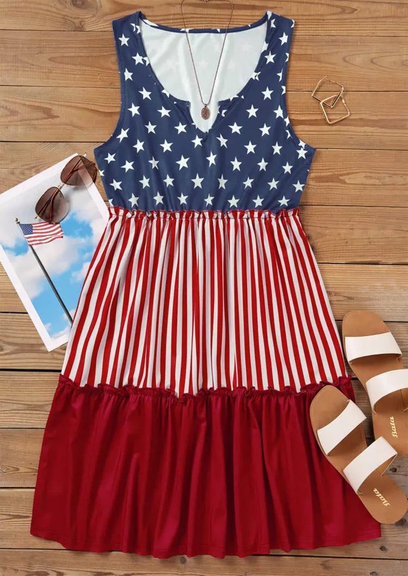 CHUNTIANRAN American Flag Outfits for Women 4th of July USA Dresses Ladies Trendy Patriotic Mini Dress Red white and Blue Dresses(USA Flag,X-Large) - Image 2