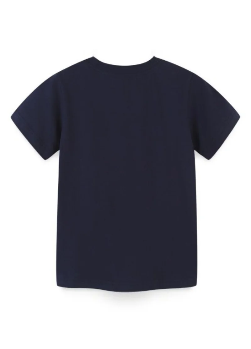 YUNIQEE Navy Blue Graphic Printed Solid Nautical Round Neck Cotton T-shirt