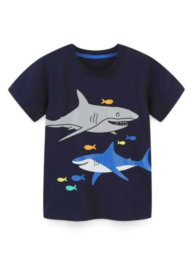 YUNIQEE Navy Blue Graphic Printed Solid Nautical Round Neck Cotton T-shirt