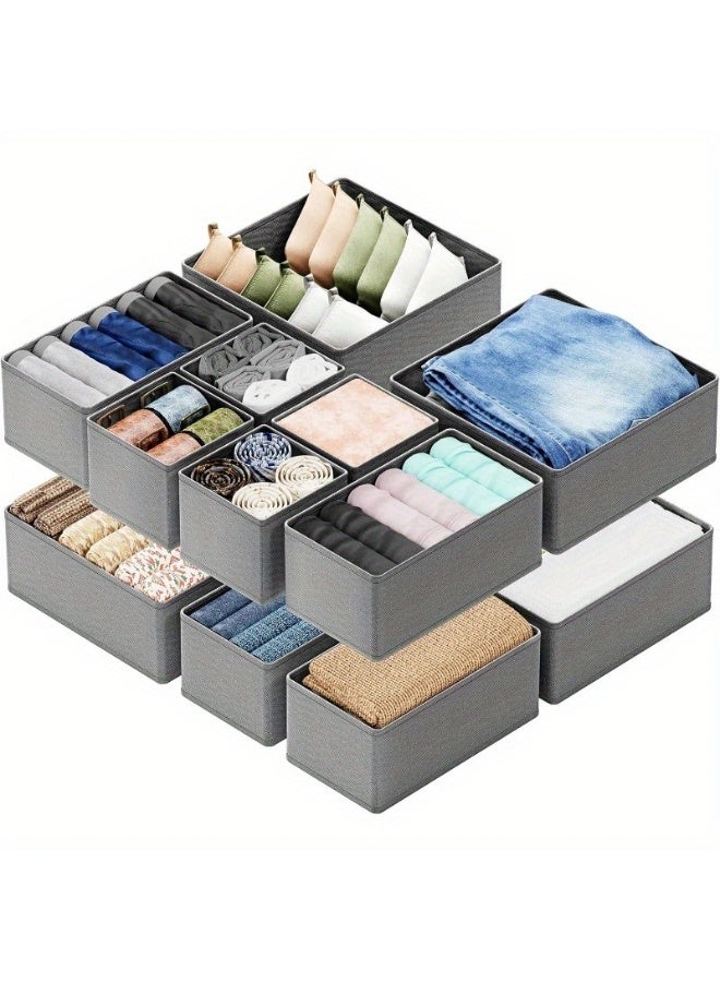 MIXDE 12PCS Foldable Clothing Storage Organizers, Underwear Drawer Fabric Closet Dividers Basket Containers, Cabinet Dresser Storage Box for Clothes Bras Socks Baby Clothing Scarves Ties - Image 1
