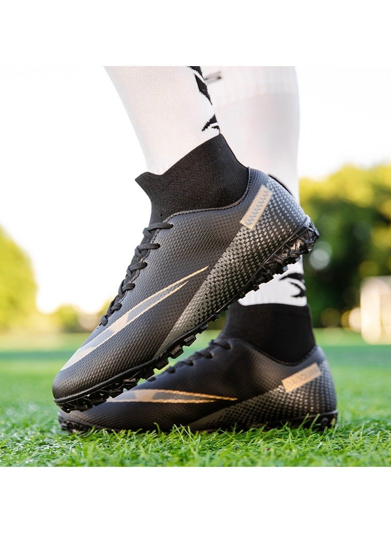 Football Shoes for Adult,Soccer Shoes for Adult, Grass Ground Football Cleats for Adult,Professional High-Top Breathable Athletic Football Shoes (Black)  - Image 2