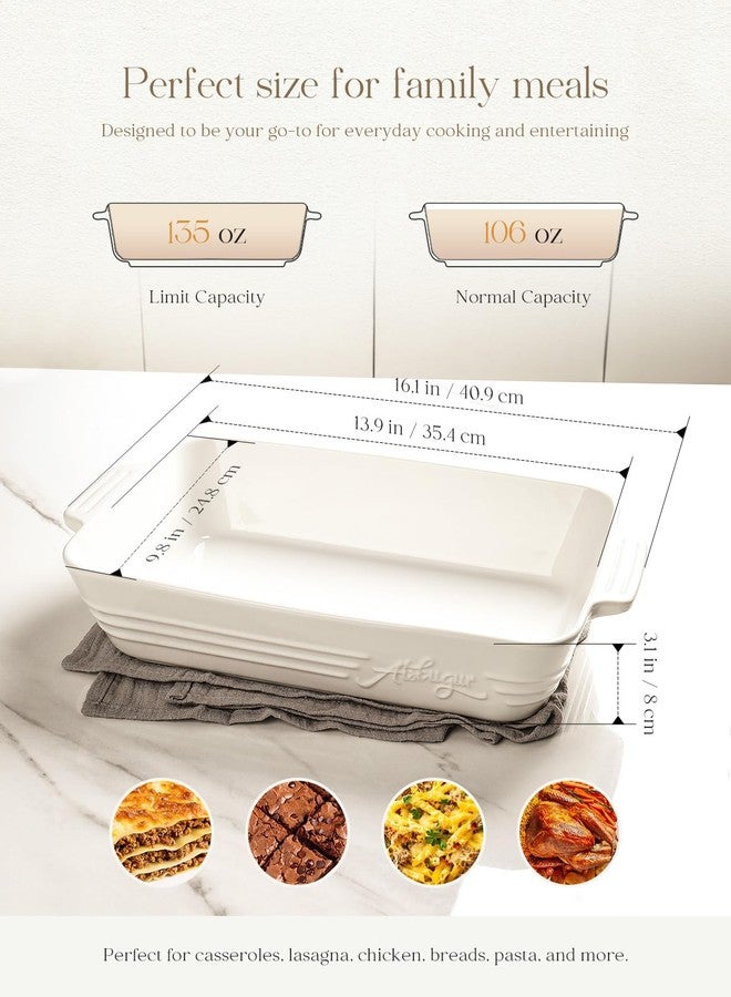 AISBUGUR Casserole Dishes for Oven,9x13 Ceramic Baking Dish,4.2 Quarts Large Lasagna Pan with Handles Deep and Large Capacity,Durable Bakeware for Lasagna, Home Decor, Wedding Gift, White - Image 3