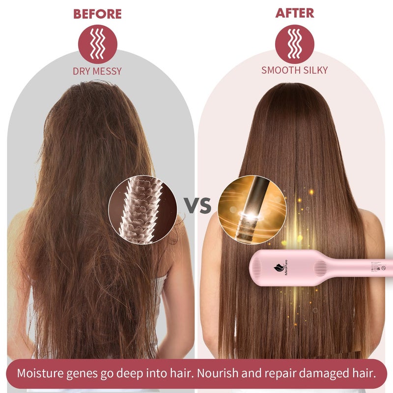 miropure Enhanced Hair Straightener Heat Brush by , 2-in-1 Ceramic Ionic Straightening Brush, Hot Comb with Anti-Scald Feature, Auto Temperature Lock & Auto-Off Function (Pink) 4 Piece Set - Image 5