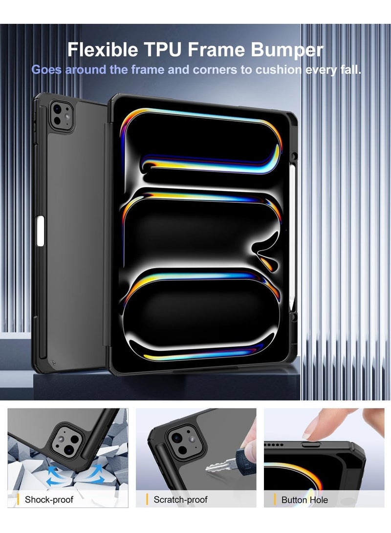 DUSALA 2 in 1 Case for iPad Pro 13 Inch (M4) 2024 with Pencil Holder, Slim Stand Protective Cover with Clear Transparent Back Shell for iPad Pro 13 inch Tablet, Support Auto Wake/Sleep With Tempered Glass - Image 3