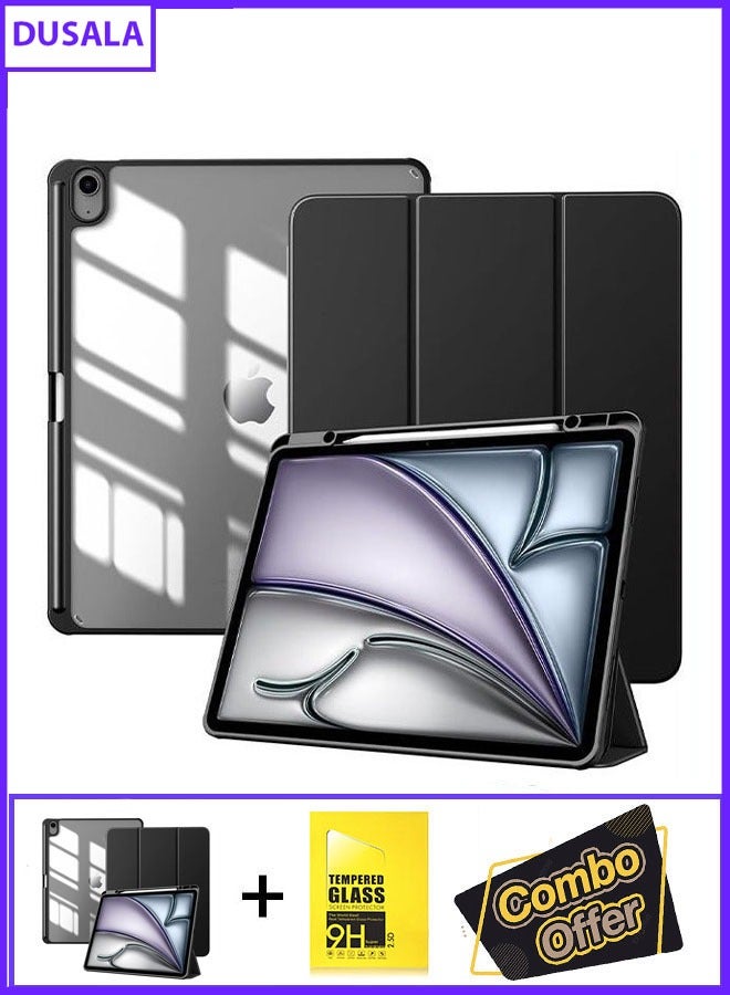 DUSALA 2 in 1 Case for iPad Pro 13 Inch (M4) 2024 with Pencil Holder, Slim Stand Protective Cover with Clear Transparent Back Shell for iPad Pro 13 inch Tablet, Support Auto Wake/Sleep With Tempered Glass - Image 1