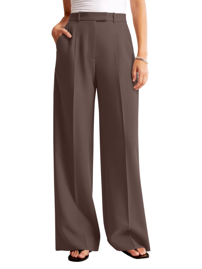 NIMIN Women Wide Leg Pants High Waisted 2026 Dressy Office Work Trousers Business Casual Pants with Pockets Chocolate Brown - Image 3