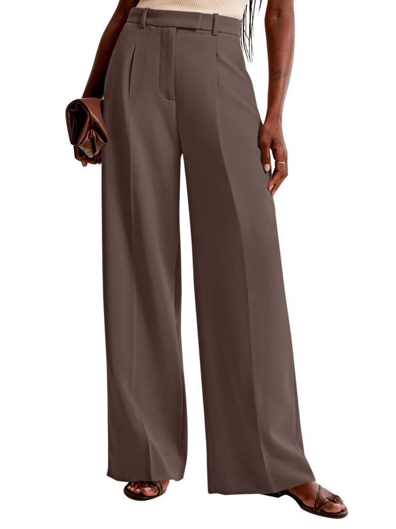 NIMIN Women Wide Leg Pants High Waisted 2026 Dressy Office Work Trousers Business Casual Pants with Pockets Chocolate Brown - Image 4