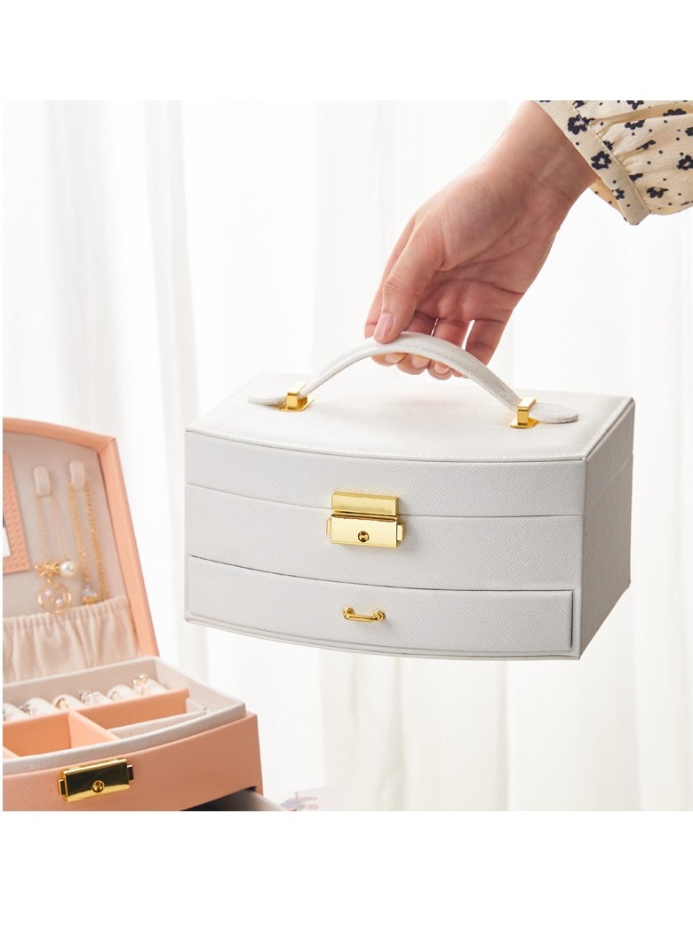 General Luxury White Jewelry Storage Box, High Quality Synthetic Leather Mirror, Soft Touch Velvet Case, Storage Box, Ring, Earrings (White)  - Image 3