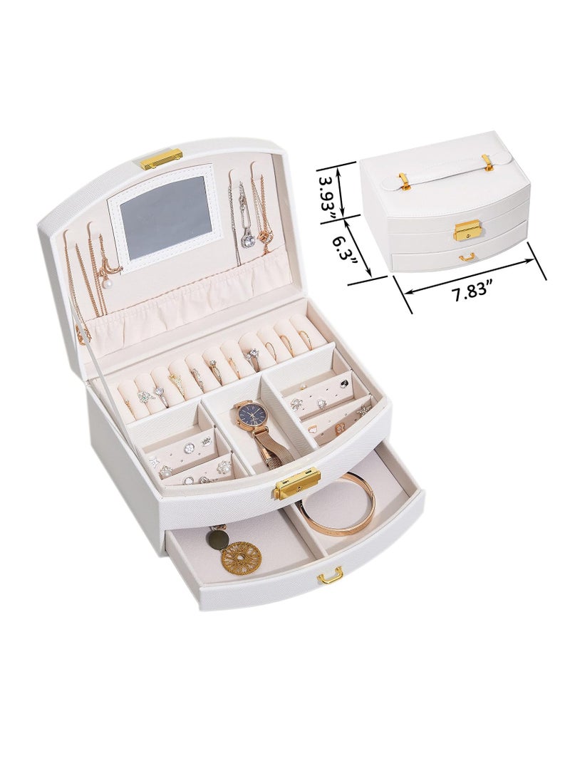 General Luxury White Jewelry Storage Box, High Quality Synthetic Leather Mirror, Soft Touch Velvet Case, Storage Box, Ring, Earrings (White)  - Image 4