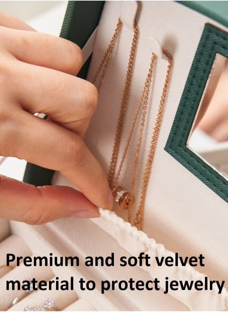 General Luxury White Jewelry Storage Box, High Quality Synthetic Leather Mirror, Soft Touch Velvet Case, Storage Box, Ring, Earrings (White)  - Image 5