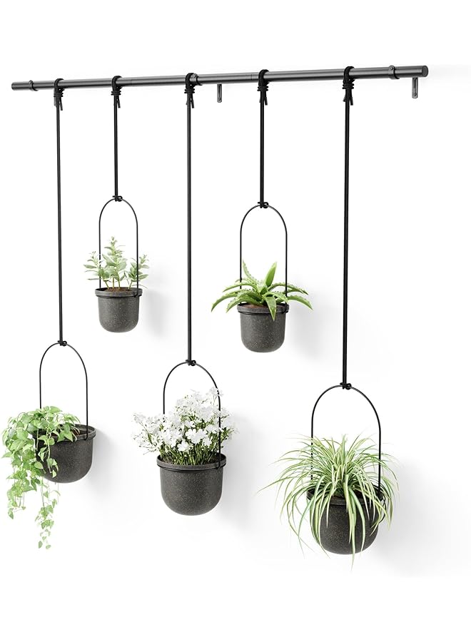 امبرا تريفلورا طقم أصيص زرع معلق مكون من 5 قطع أسود - Image 1