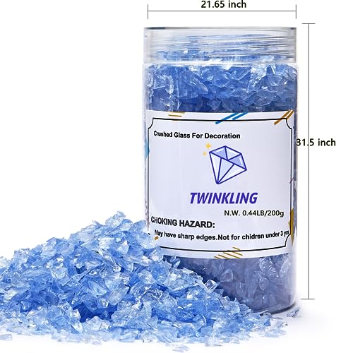 TWINKLING High Luster Crushed Glass, Broken Glass, Glass Gems Chips for DIY Resin Art Epoxy Crafts, Nail Art, Geode Painting, 1-3mm(200g) (Light Blue) - Image 5