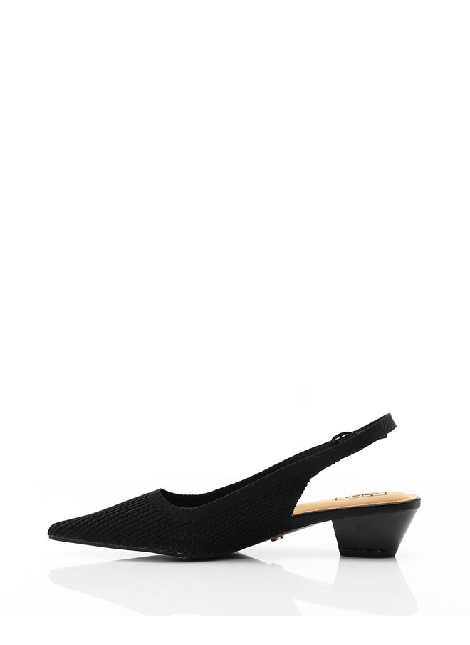 DejaVu Black Pointed Ribbed Mid Heel Slingback Pump  - Image 3