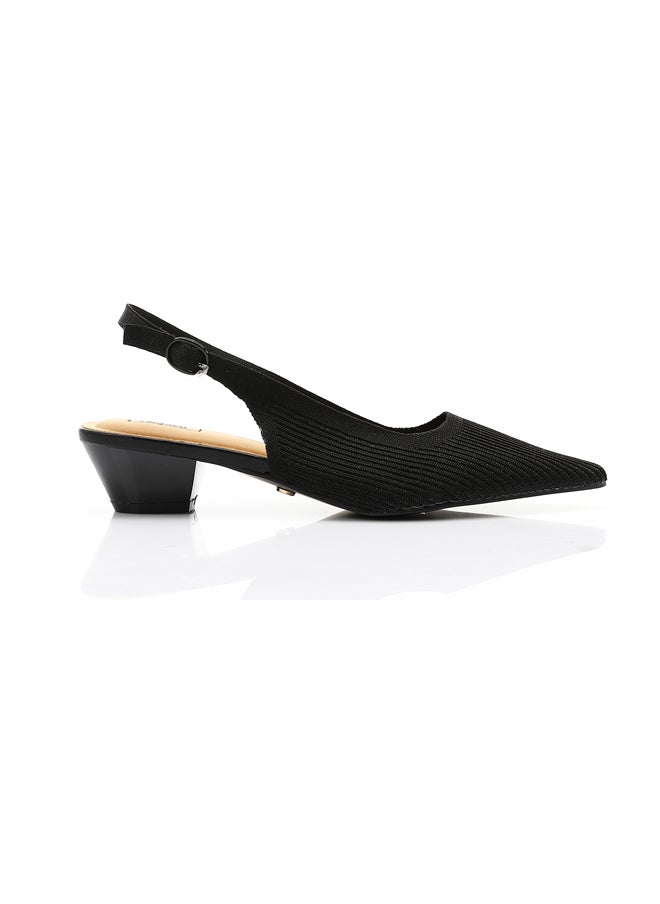 DejaVu Black Pointed Ribbed Mid Heel Slingback Pump  - Image 1