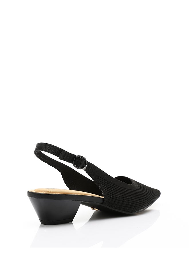 DejaVu Black Pointed Ribbed Mid Heel Slingback Pump  - Image 2