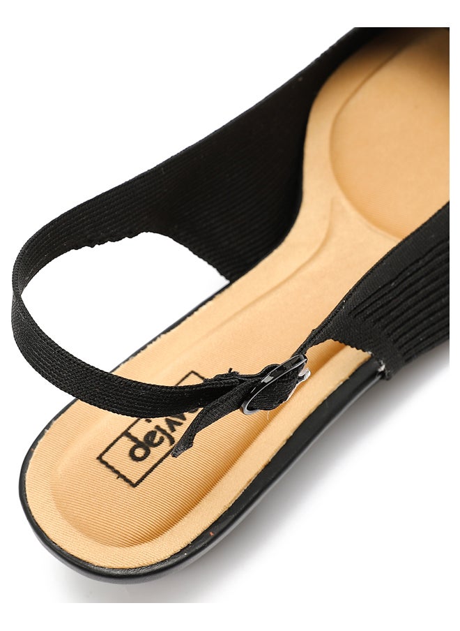 DejaVu Black Pointed Ribbed Mid Heel Slingback Pump  - Image 4