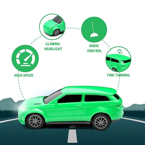 Gooyo GY-347CH Hi-Speed Rechargeable RC Car Toy with Glowing Headlights Feature | User-Friendly RC Car Toy for Kids | Green | in-Built Battery | Gift Box Packaging - Image 5